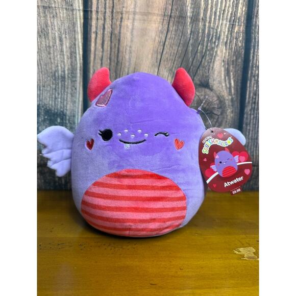 NWT Squishmallow Atwater the Monster Valentine's Day Plush Purple Small 8" - Picture 1 of 5